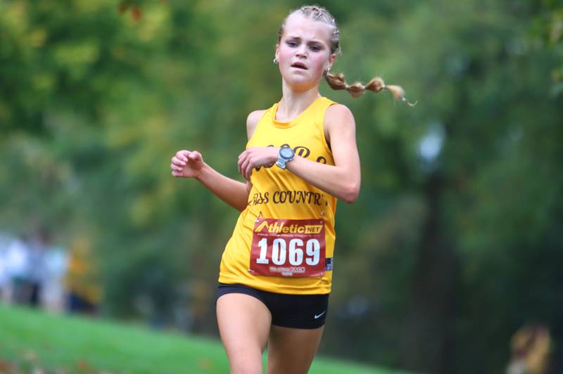 Jacobs’ Lennox Szymonik places second during the Fox Valley Conference Cross Country Meet at McHenry County College in Crystal Lake on Saturday, October. 18, 2025.