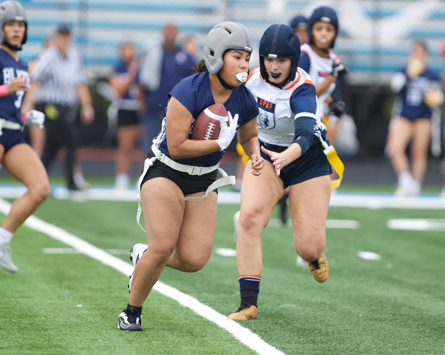 Addison Trails Vanessa Gonzalez runs the ball against Oak Park River Forest on Saturday, September 28,2024 in Villa Park. on Saturday, September 28,2024 in Villa Park.