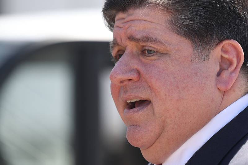 Governor J.B. Pritzker speaks outside the G&W Electric building in Bolingbrook. G&W Electric was given a rebate of $2.6 million, the largest rebate to date in Illinois, as part of ComEd’s Distributed Generation Rebate Program.