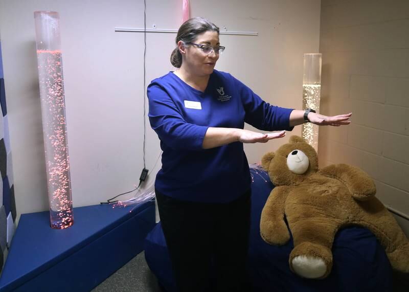 Dawn Schaefer, executive director of the Kishwaukee Special Recreation Association, talks Wednesday, Nov. 6, 2024, about their new Sensory Room during its grand opening at the Sycamore Park District Community Center.