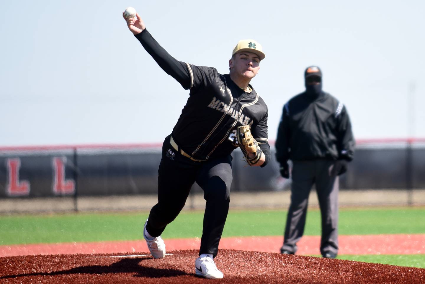 Bishop McNamara's Ian Irps throws a pitch during a game against Kankakee Saturday, March 28, 2026 at 315 Sports Park in Bradley.