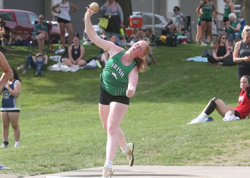 Seneca's Gracie Smith competes in the shot put during the Class 1A Sectional track meet on Thursday, May 15, 2025 at Seneca High School.