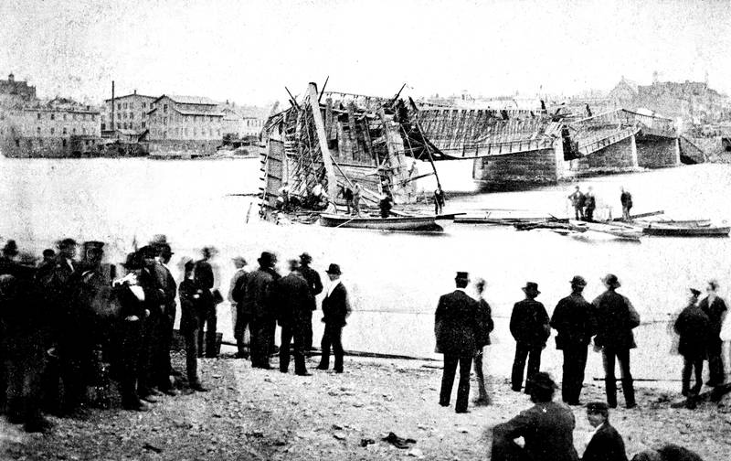 The collapsed Truesdell Bridge, May 1873.