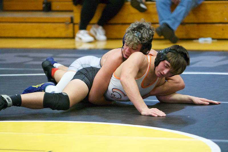 Lake Park's Joey Olalde wrestles St. Charles East's Brody Murray in the 160-pound championship round at the DuKane Conference at Glenbard North  on Jan. 29, 2022 in Carol Stream.