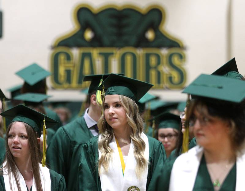 Members of the Class of 2025 line up for graduation at Crystal Lake South High School in Crystal Lake on Saturday, May 17, 2025.