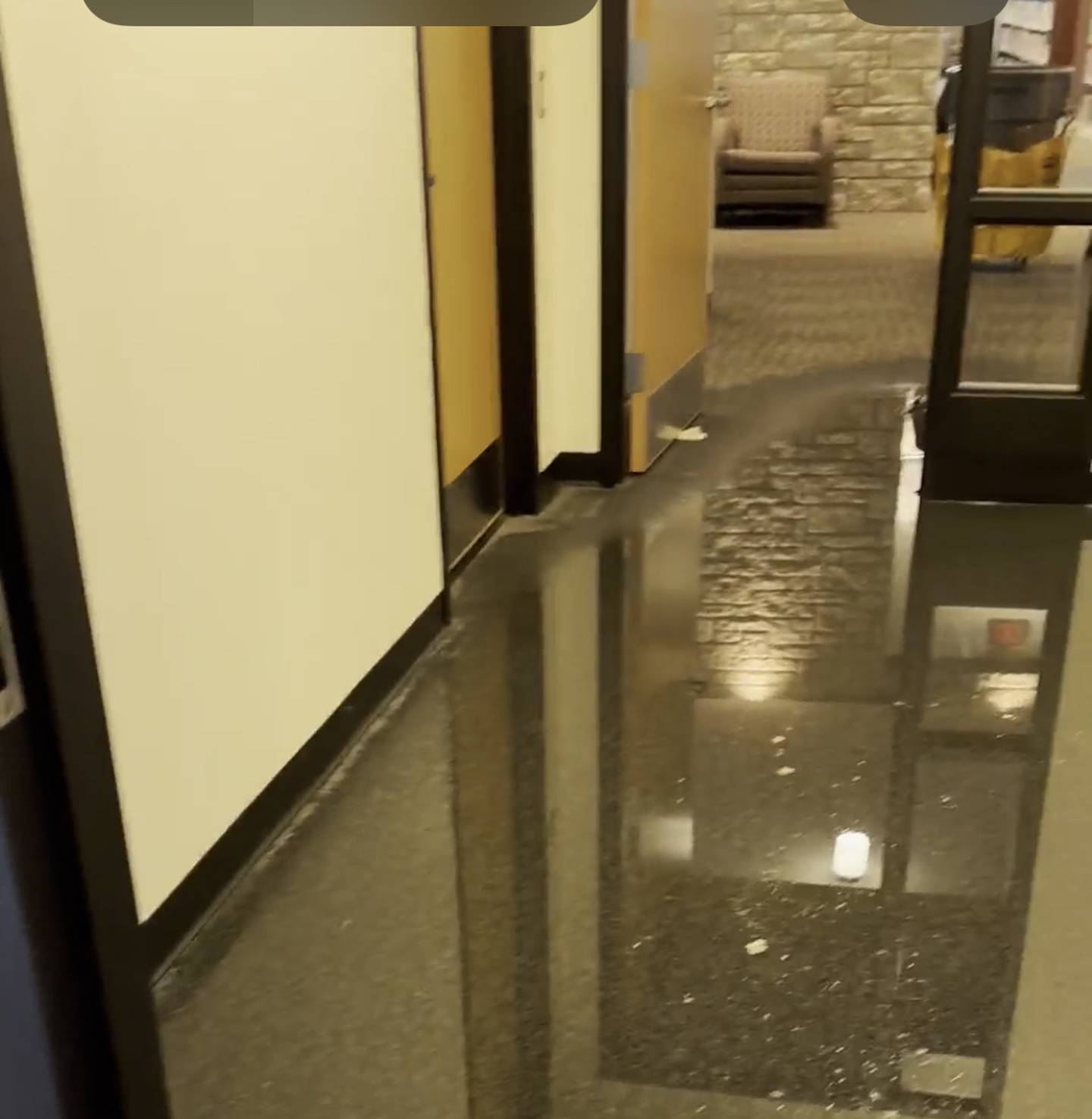 A flooded hallway inside the Yorkville Public Library. (Photo provided by the Yorkville Public Library)