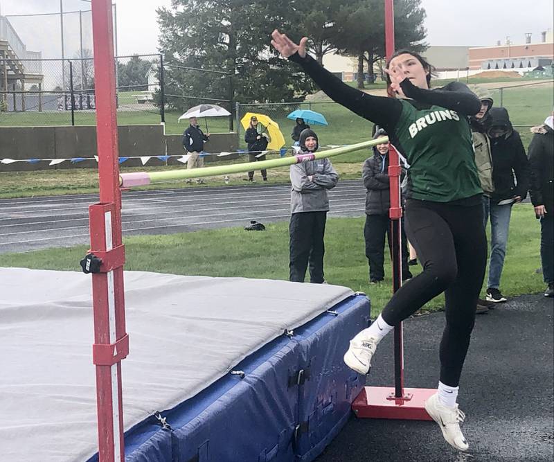 St. Bede's Ali Bosnich jumps during Thursday's Three Rivers Track & Field Meet at Bureau Valley High School.