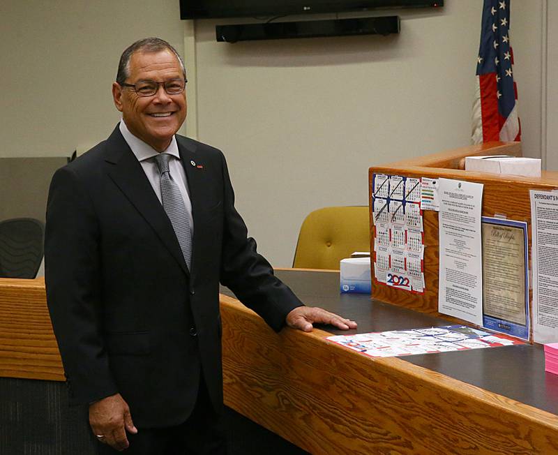 La Salle County States Attorney Joe Navarro poses for a photo in the La Salle County courtroom on Wednesday, Aug. 31, 2022 at the La Salle County Governmental Complex in Ottawa.