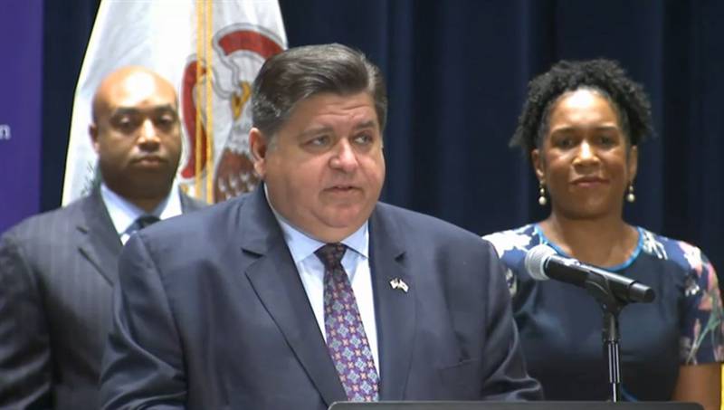Gov. JB Pritzker speaks at a news conference in Chicago Thursday focusing on criminal justice reforms. Earlier in the day, he signed a measure creating two new rounds of marijuana dispensary licenses and announced the dates of three lotteries to distribute the licenses.