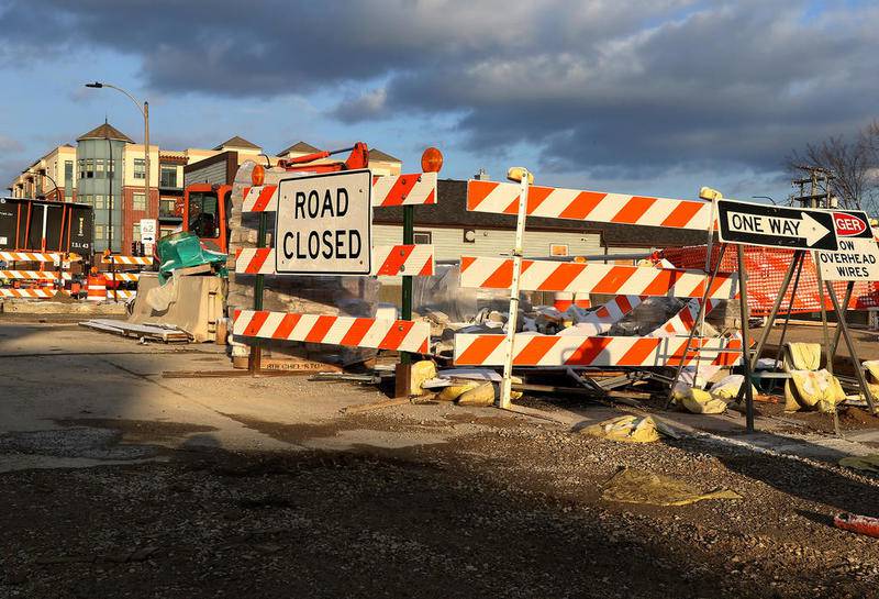 Construction continues along the downtown section of Algonquin on Friday. Construction in Old Town Algonquin began almost nine months ago to transform the corridor into a “beautiful, pedestrian-friendly environment while helping to preserve the character and history of the area,” according to project information on the village’s website.