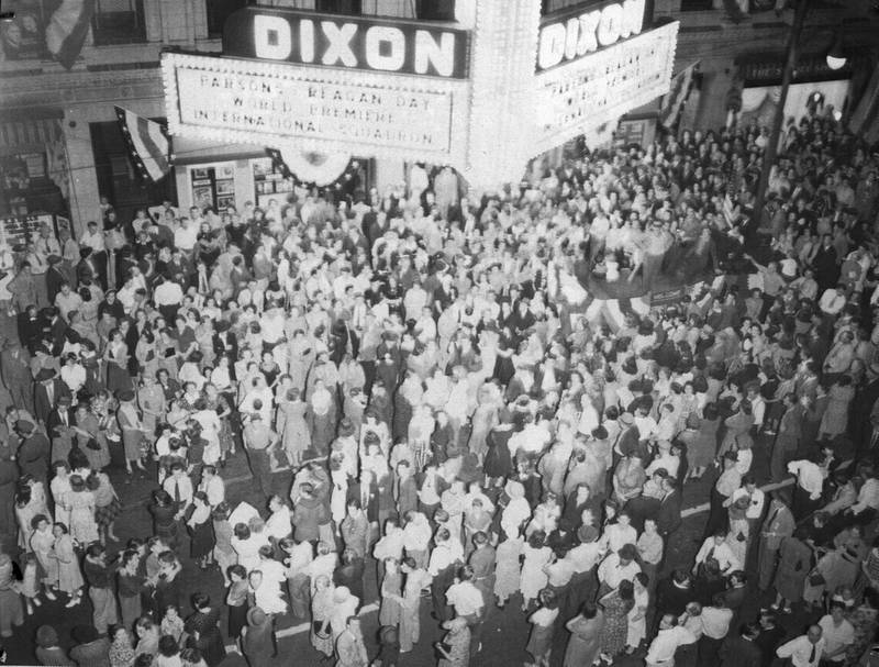 Thousands gathered outside the Dixon Theater to see Ronald Reagan and other celebrities on Sept. 15, 1941.