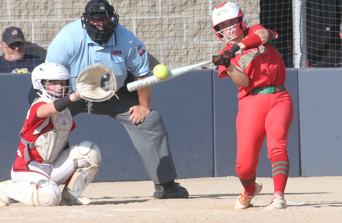 L-P's Mackenzie Chamberlain makes contact with the ball against Streator during the Class 3A Regional semifinal game on Tuesday, May 27, 2025 at Pontiac High School.