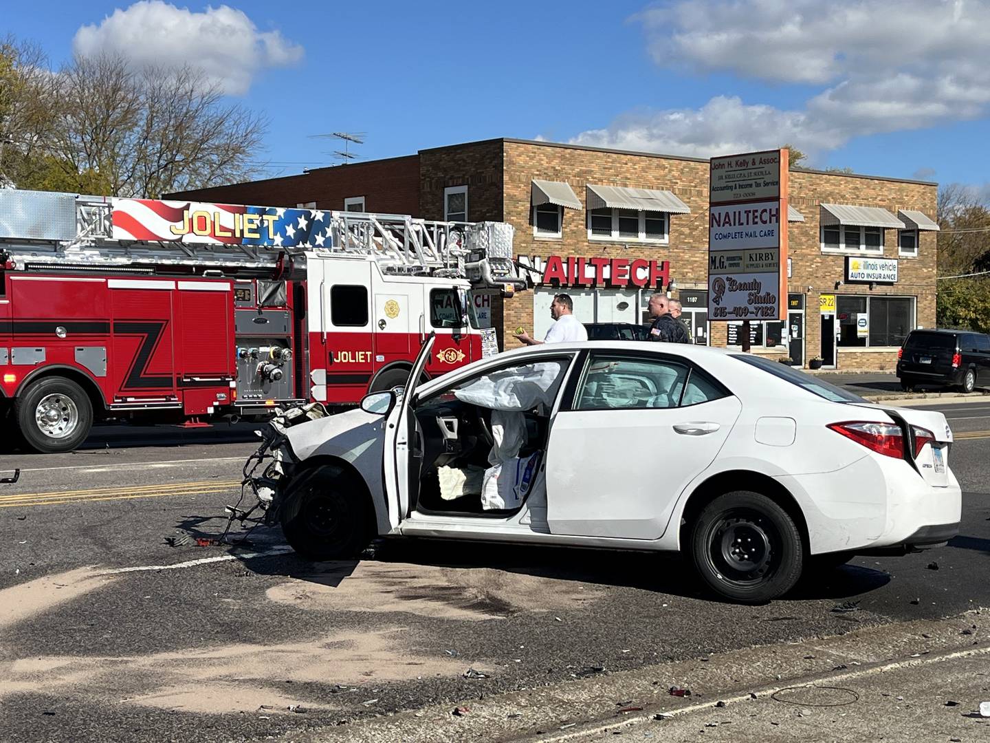 One of the vehicles heavily damaged in a multi-vehicle crash on West Jefferson Street near Reed Street in Joliet on Oct. 30, 2025.