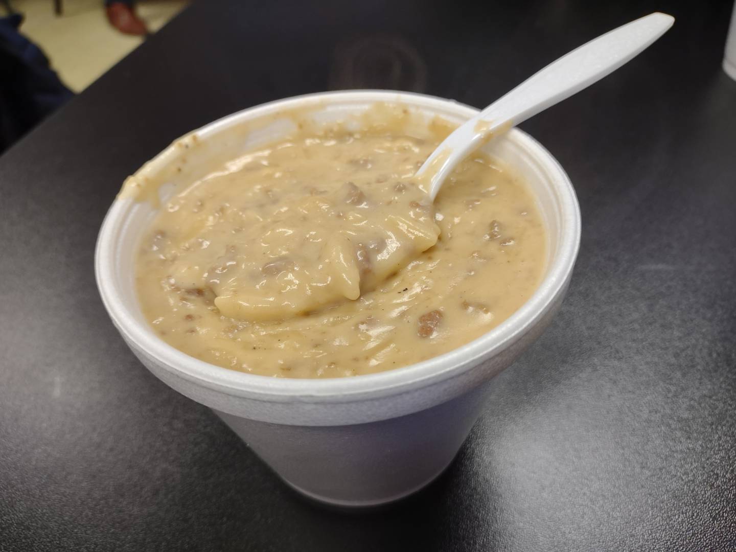 The cheeseburger soup at John's Place in Peru has a thick, creamy base and is stocked full of ground beef and noodle.