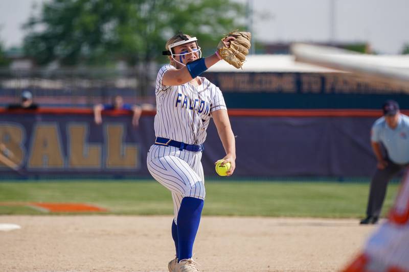 Wheaton North's Hannah Wulf (3) delivers a pitch against Oswego during a Class 4A Oswego Sectional Final game at Oswego High School on Friday, June 6, 2025.