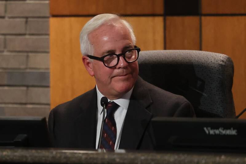 Joliet Mayor Terry D’Arcy leads a special Joliet Electoral Board meeting at Joliet City Hall on Tuesday, Dec. 3, 2024 in Joliet.