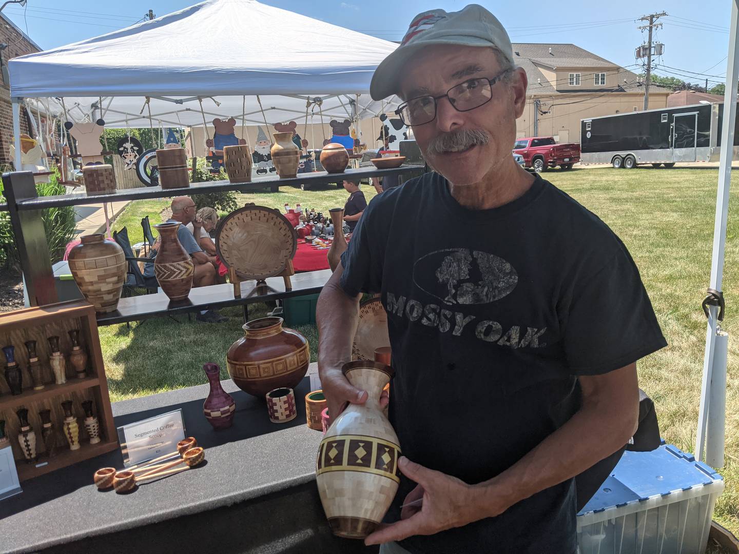 Vendors sold their wares next to the Sandwich Fire Protection District’s  annual Blaze in the City car and bike show on July 5, 2025. That included Oswego resident Jon Doud, owner of The Bowl Doc.