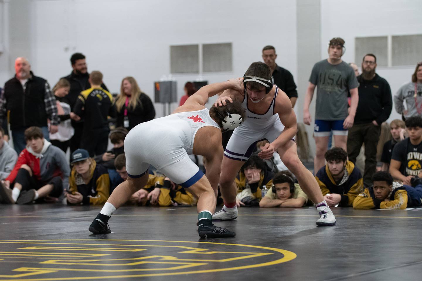 Wilmington's Logan VanDuyne, right, and St. Viator's Jaxon Penovich wrestle in the 190-pound championship match during the Reed-Custer Comet Classic Wrestling Invite on Saturday, Jan 17.