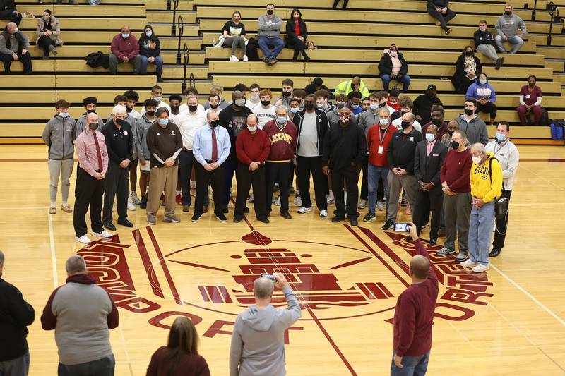 The IBCA honored current and former Lockport coaches and players for surpassing the 1,500 victory plateau before the game against Joliet Central. Monday, Jan. 31, 2022 in Lockport.