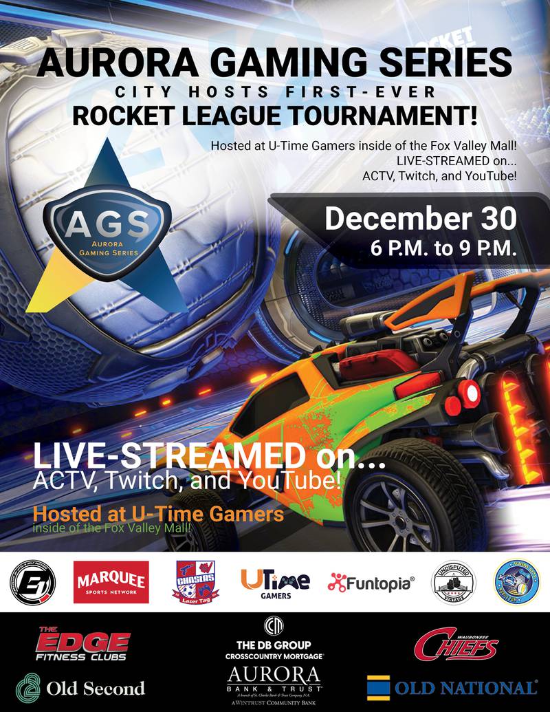 The City of Aurora will launch the Aurora Gaming Series with a Rocket League® Tournament from 6 to 9 p.m. Monday, Dec. 30, at UTime Gamers inside of the Fox Valley Mall. A cash prize will be provided to the winning team.