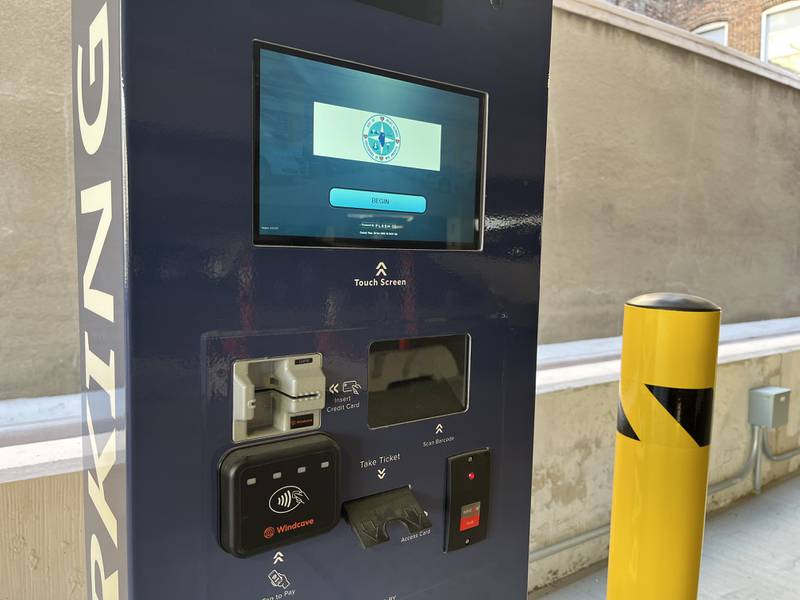 New payment machine installed near the old ticket machine at the Ottawa Street parking deck, seen on Tuesday, Oct. 28, 2025, in downtown Joliet.
