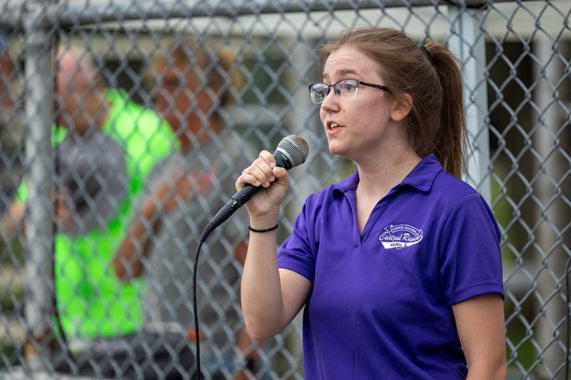 Taryn Trevier sings the National Anthem at the Central Region Tournament, opening Ceremony on Friday, July 11, 2025 at Washington Park in Peru.