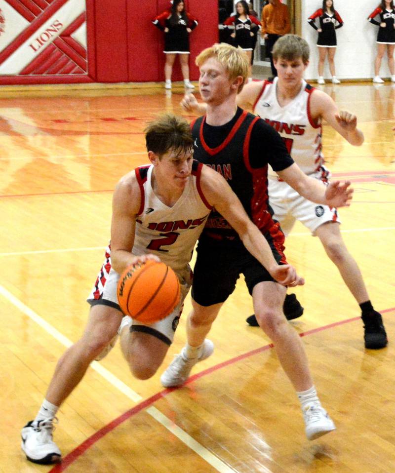 LaMoille senior Brayden Klein drives against Indian Creek in Tuesday's Senior Night game.
