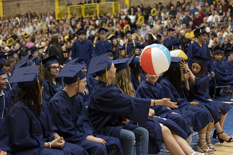 A beach ball makes an appearance Friday, May 24, 2024 during commencement at Sterling High School.