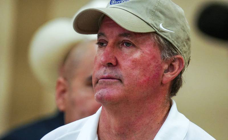Texas Attorney General Ken Paxton attends a roundtable discussion at the Community Operations Center, Friday July 11, 2025 in Kerrville, Texas, where President Trump and Gov. Abbott met with first responders and local officials one week after an devastating flash flood. (Ricardo B. Brazziell/Austin American-Statesman via AP)