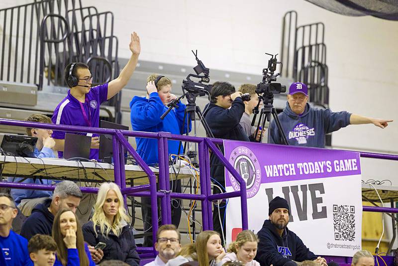 Dixon High School Broadcasting Club members work a Thursday, Feb. 19, 2026, at the Class 3A girls basketball regional title game.