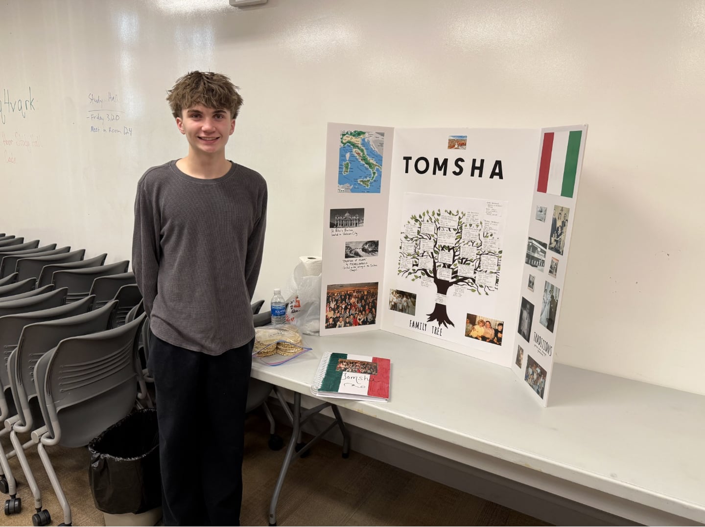 Kash Tomsha said that the Sophomore Honors Culture Fair helped him understand more about the timeline of his family's path to owning and operating Verucchi's Ristorante.