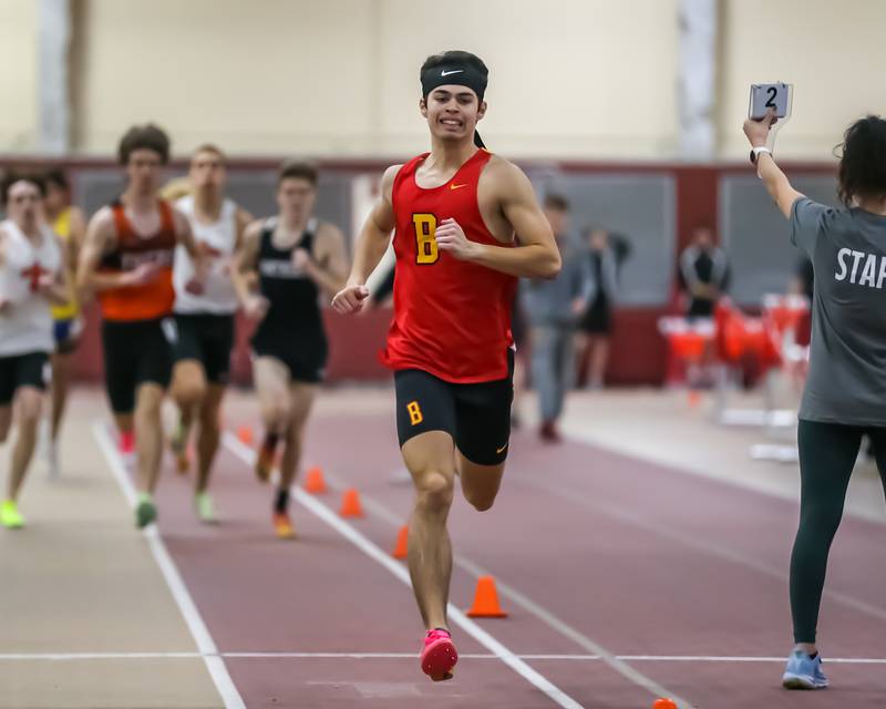 Batavia's Felipe Wickler wins in the 800 Meters during DuKane Boys Indoor Track and Field Conference Championships. Mar 16, 2024