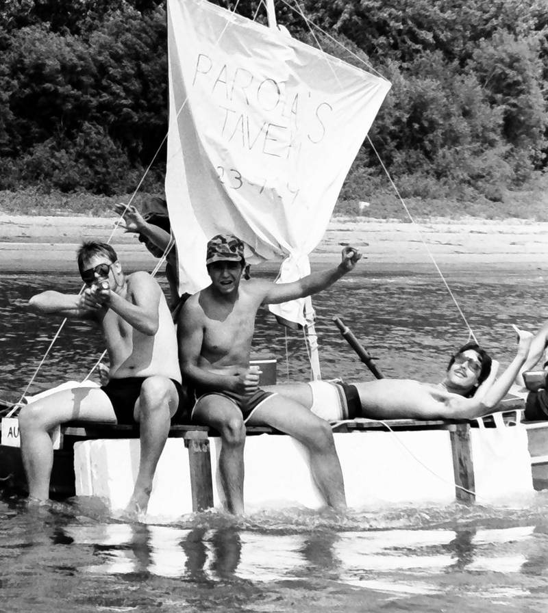 The Anything That Floats races were held from 1978-1986 each year in Peru. Contestants received a free case of Old Style beer upon entering. The rules were simple. To enter, participants needed to build a raft less than 50 feet in length and each person had to have a life jacket on board whether you wore it or not. A rope had to be attached to the raft for towing. Rafts were made from styrofoam, inter tubes or barrels. A minimum of two paddles were required on the float. Rafts were launched at the Starved Rock Boat Ramp and finished at the Peru boat launch area. Overtime, the event grew and got to big and out of control that organizers had to scrap it. This photo was found in the La Salle NewsTribune archives.