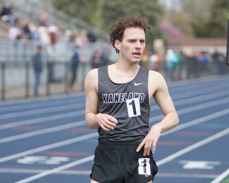 Kaneland's Davids Valkanov wins the 3200 Meter at the Peterson Prep Invitational by Kaneland on Saturday, April 20,2024 at West Aurora High School in Aurora.