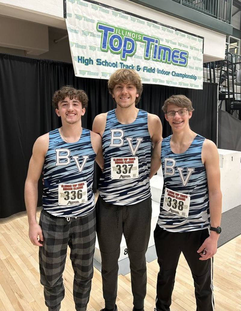 Bureau Valley's Brady Hartz (left), Landon Hulsing and Andrew Roth competed in Friday's Illinois Prep Top Times Class 1A Meet in Bloomington on Friday.