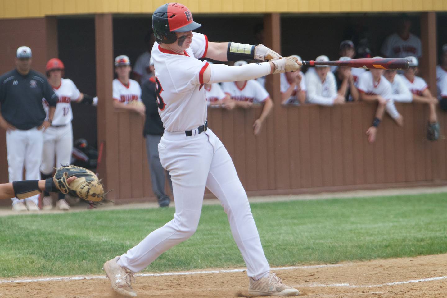Huntley's A.J. Putty connects for a three-run home run against McHenry at the Class 4A Sectional Final on June 4, 2022 in Algonquin.