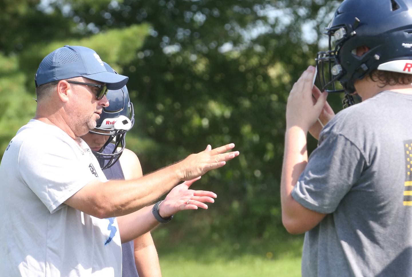 Bureau Valley head coach Pat Elder, coaches players during camp on Thursday, July 24, 2025 in Manlus.