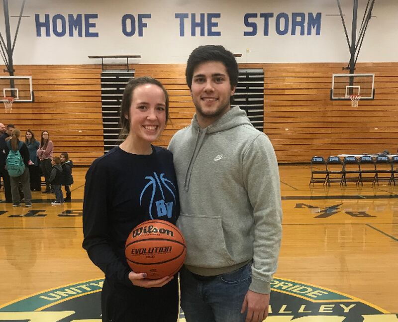 First cousins, Saige Barnett (left) and Parker Neuhalfen, have come back as volunteer coaches for the Bureau Valley girls and boys basketball programs. They are the all-time leading scorers in their respective programs.
