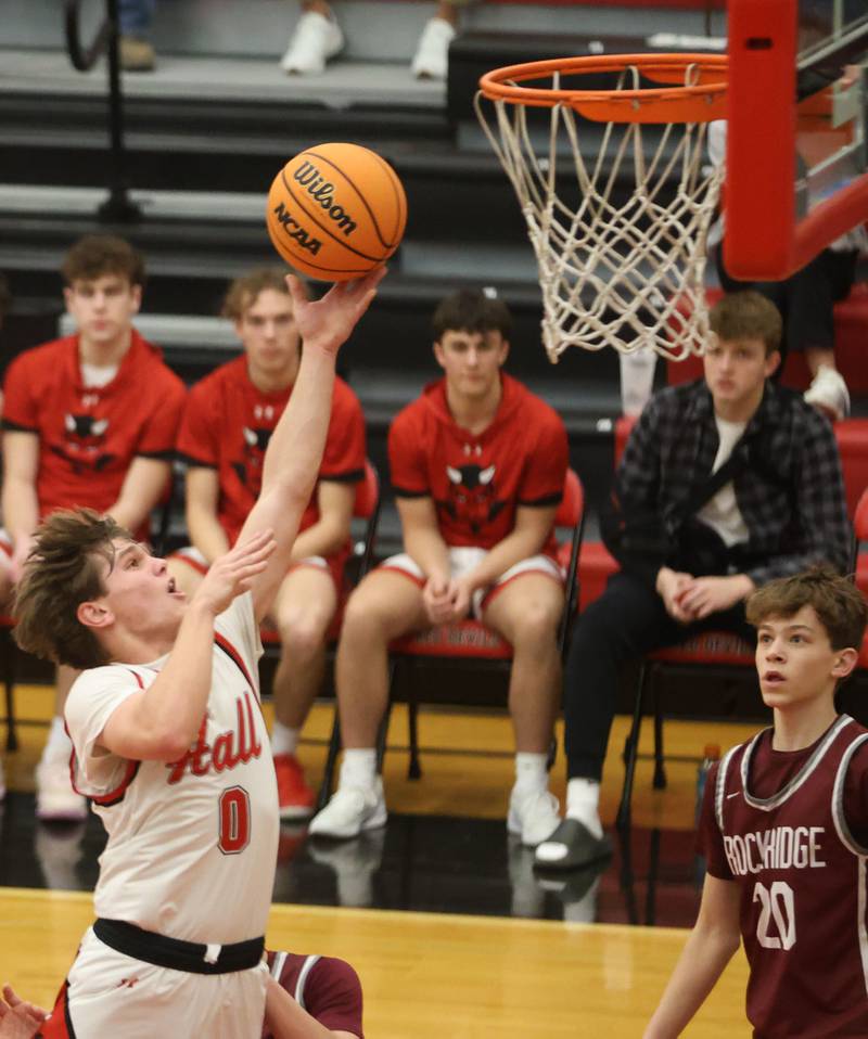 Hall's Greyson Bickett eyes the hoop against Rockridge during the Class 2A Regional quarterfinal game on Monday, Feb. 23, 2026 at Hall High School.