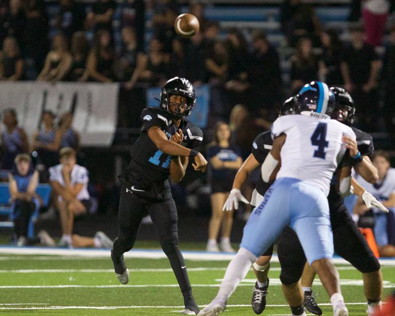 Willowbrook's Jahonise Reed throws for a gain against Downers Grove South on Friday, Sept. 20, 2024 in Villa Park.