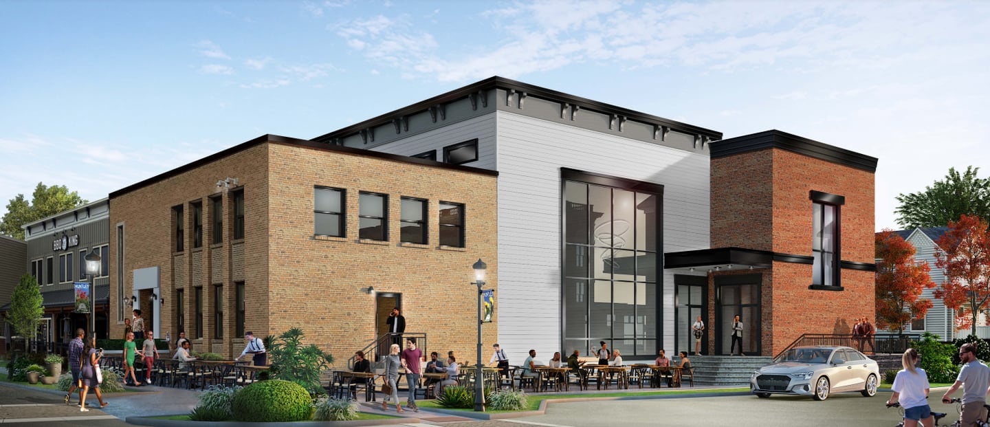 An proposed rendering of the old Huntley Village Hall, which could be turned into a restaurant if approved by the Village Board. Trustees heard the first proposal for the project at its April 13, 2023 meeting.