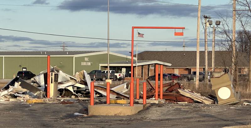 An excavator demolished the former Midland Bank building on Thursday, Jan. 16, 2025 at the southeast corner of Backbone Road and North Main Street in Princeton. The lot will be cleared and an Aldi will be erected sometime this year.