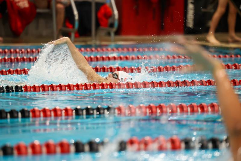 Bradley-Bourbonnais' Charles Quigley competes in the 200-yard individual medley race during the All-City meet on Tuesday, Jan. 6, 2026.