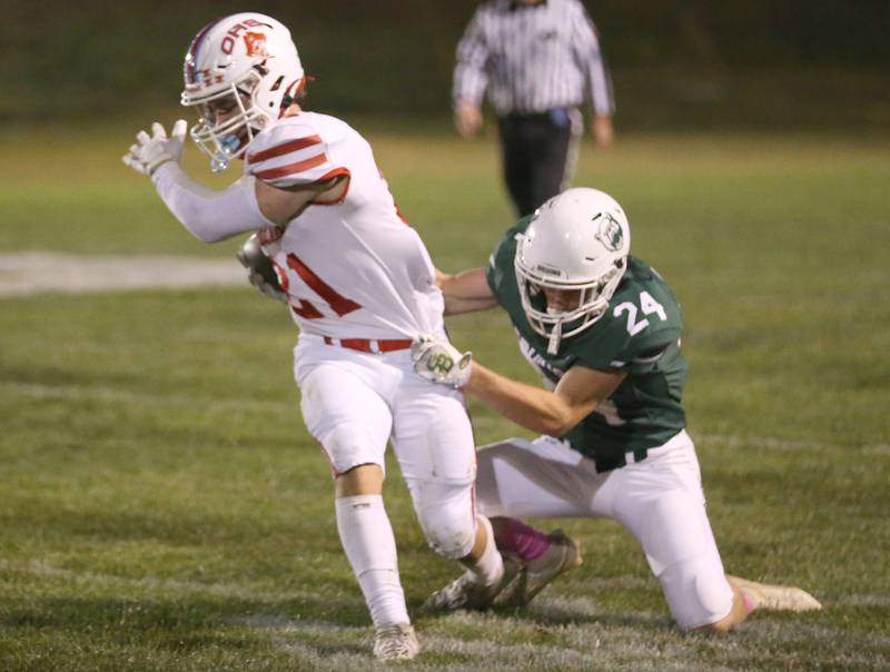 St. Bede's Phillip Gray takes down Ottawa's Jace Vieth on Friday, Oct. 25, 2024 at St. Bede Academy.