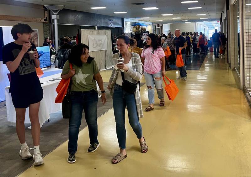 Crowds pack Sterling's Northland Mall to check out student run businesses at the Whiteside Area Career Center's CEO program student trade show on April 23, 2025.