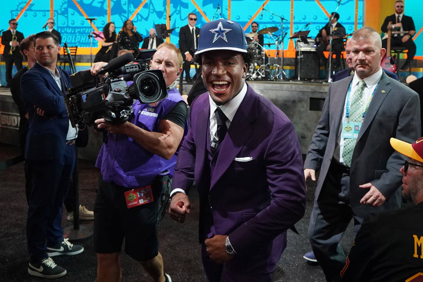 Ohio State defensive back Caleb Downs walks through the crowd after being selected by the Dallas Cowboys during the first round of the NFL football draft in Pittsburgh, Thursday, April 23, 2026. (Vera Nieuwenhuis/AP Content Services for the NFL)