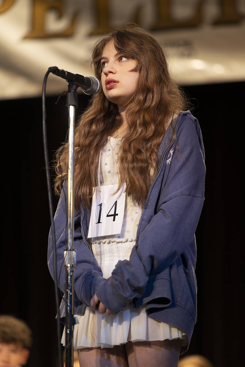 Ava Wormley of Paw Paw Elementary went out on the word peddle in round one Thursday, Feb. 20, 2025, at the Lee/Ogle/Whiteside County Spelling Bee.