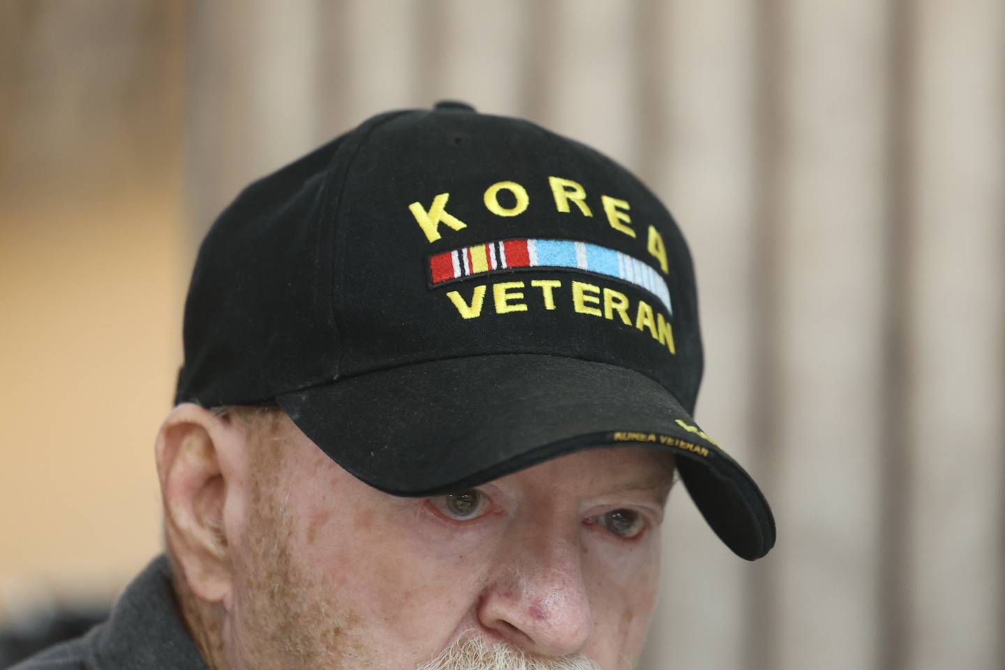 Ron Reeder, an Army veteran, wears his Korea Veterans cap during BINGO night at American Legion Marne Post 13  in Plainfield on Thursday.