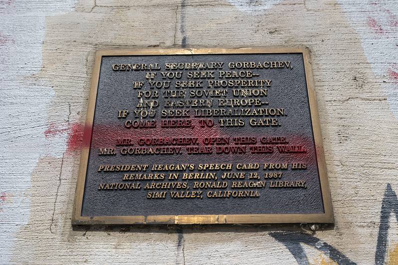 Vandals recently spray painted graffiti on a Berlin Wall replica at Peace Park in Dixon.