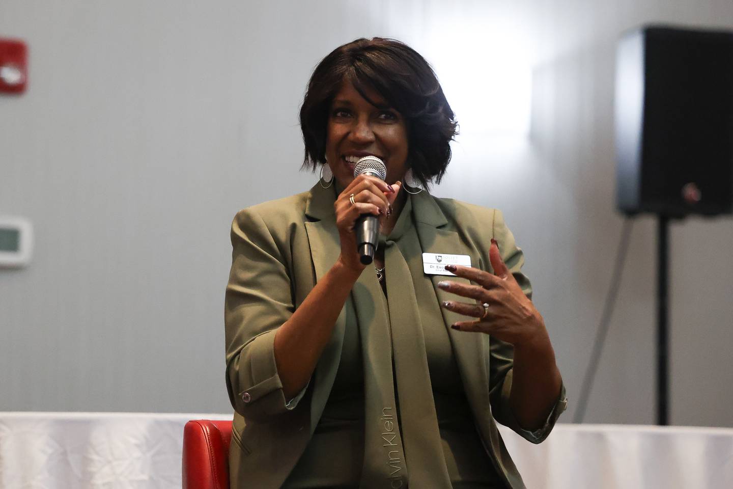 Dr. Escortina Ervin, Chief Equity Officer at Joliet Junior College, speaks at the Joliet Region Chamber of Commerce Council for Working Women luncheon on Thursday Mar. 7th, 2024 in Joliet.